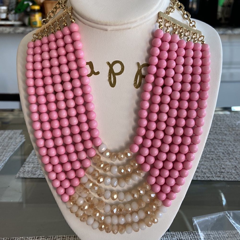 Lane Bryant Statement necklace NWT pink beads and gold color